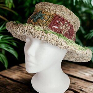 Handmade Tibetan Straw Hat with Wired Brim – Boho Festival Style